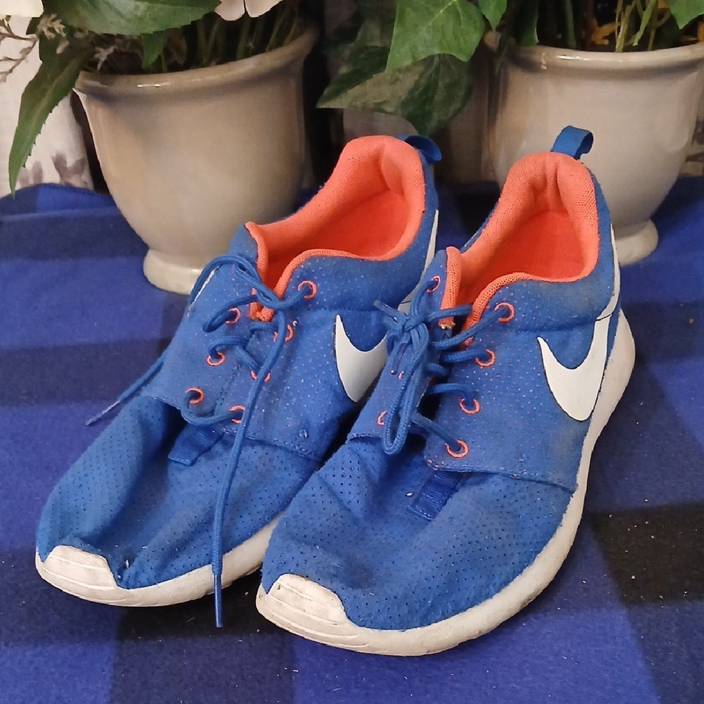 Nike Blue and White Sneakers with Orange Highlights